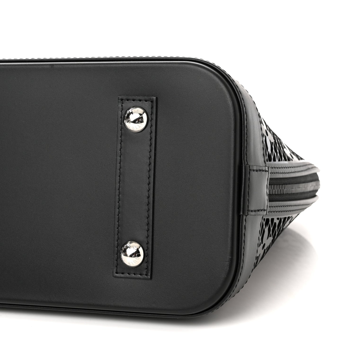 Patent Calfskin Laced Monogram Alma PM Black