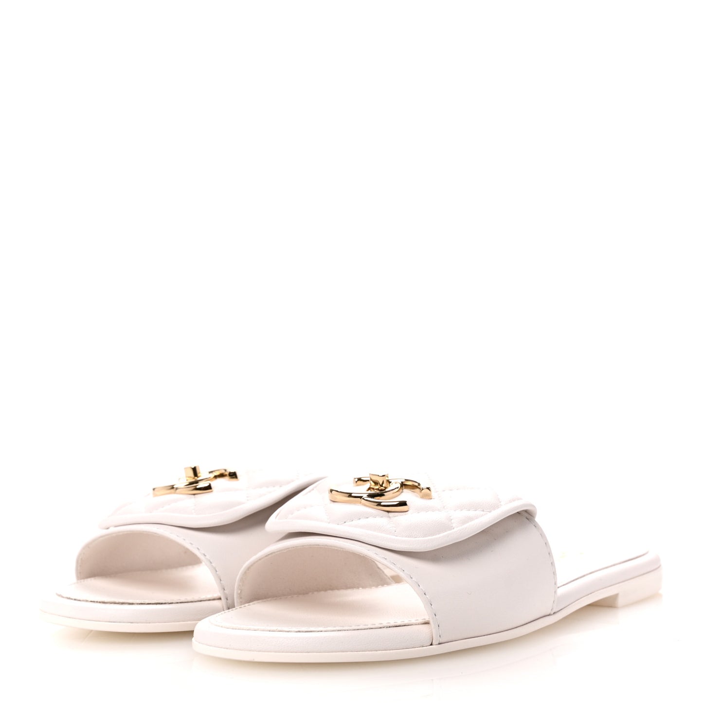 Lambskin Quilted Turnlock Flat Mules 36 White