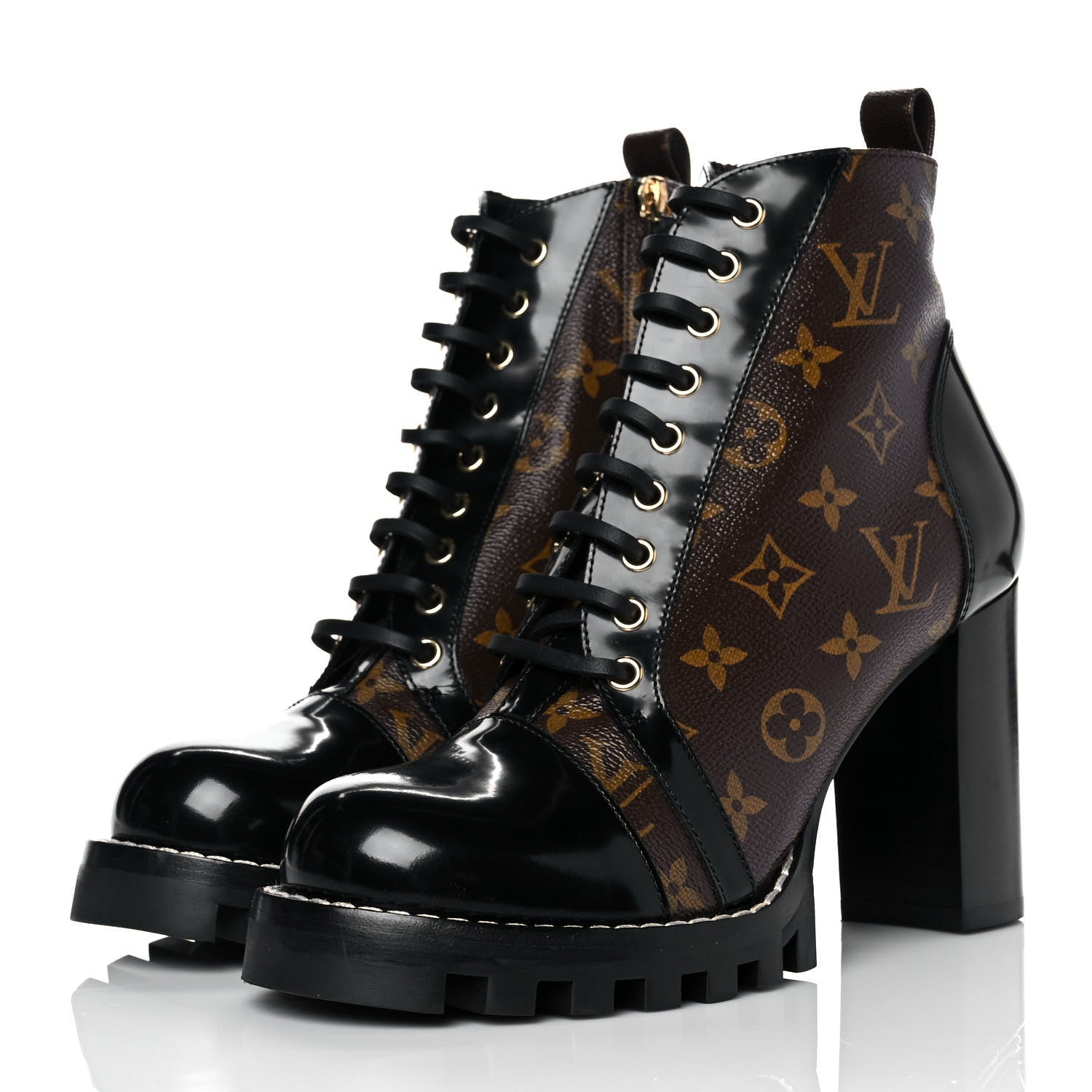 Louis Vuitton Patent Calfskin Monogram Star Trail Ankle Boots 41 Black 3 of 6