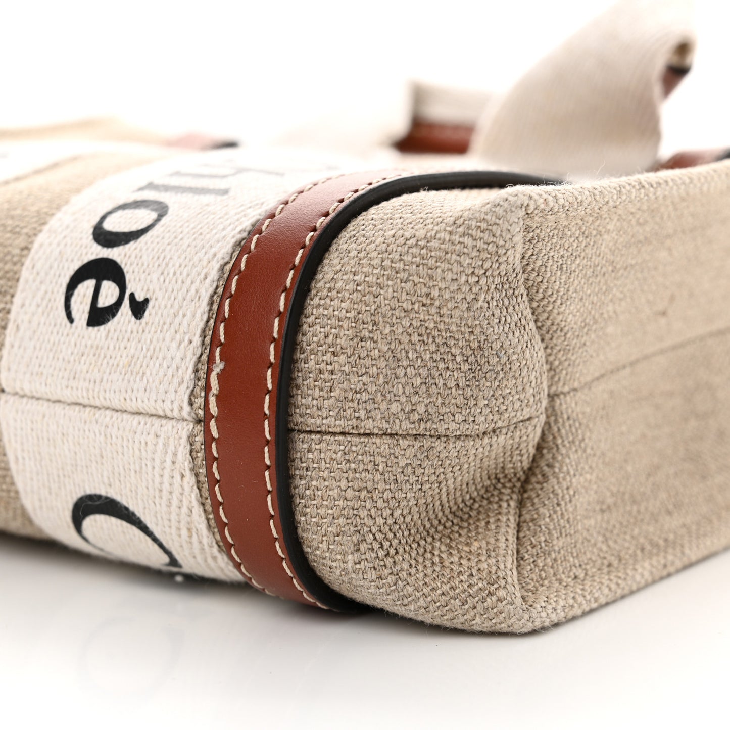 Cotton Calfskin Mini Woody Ribbon Tote White Brown