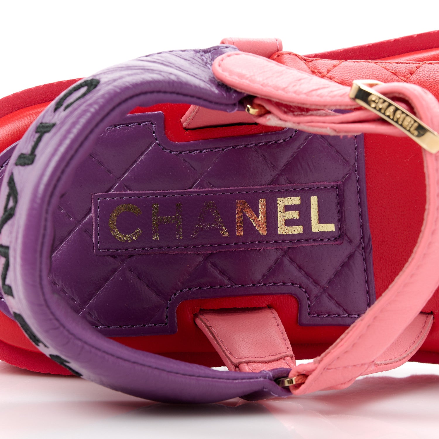 Chanel Lambskin Logo Platform Sandals 36 Red Purple Orange 7 of 9
