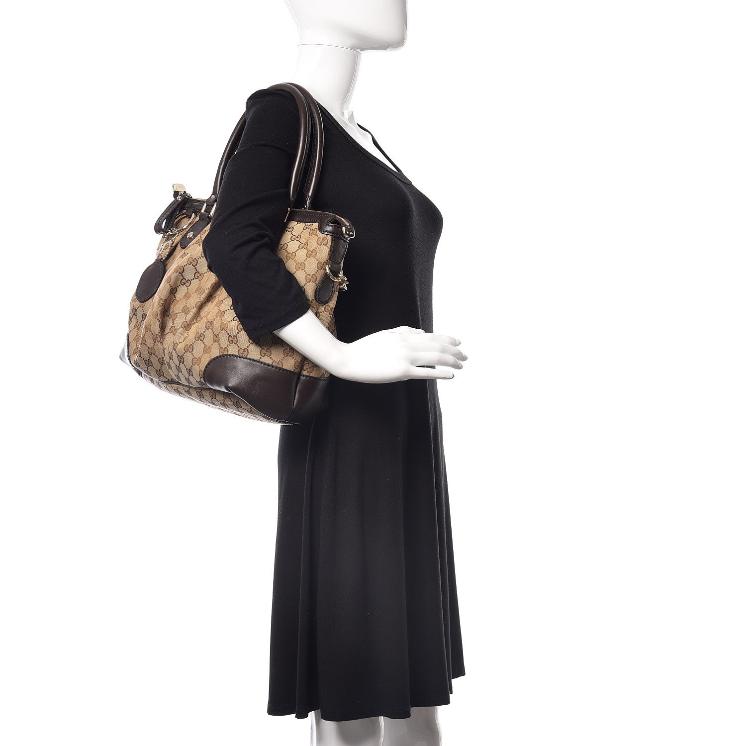 Gucci Monogram Large Sukey Top Handle Bag Beige Dark Brown 3 of 10