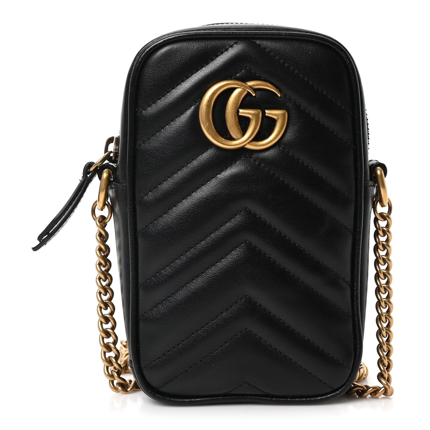 Calfskin Matelasse Mini GG Marmont Crossbody Bag Black