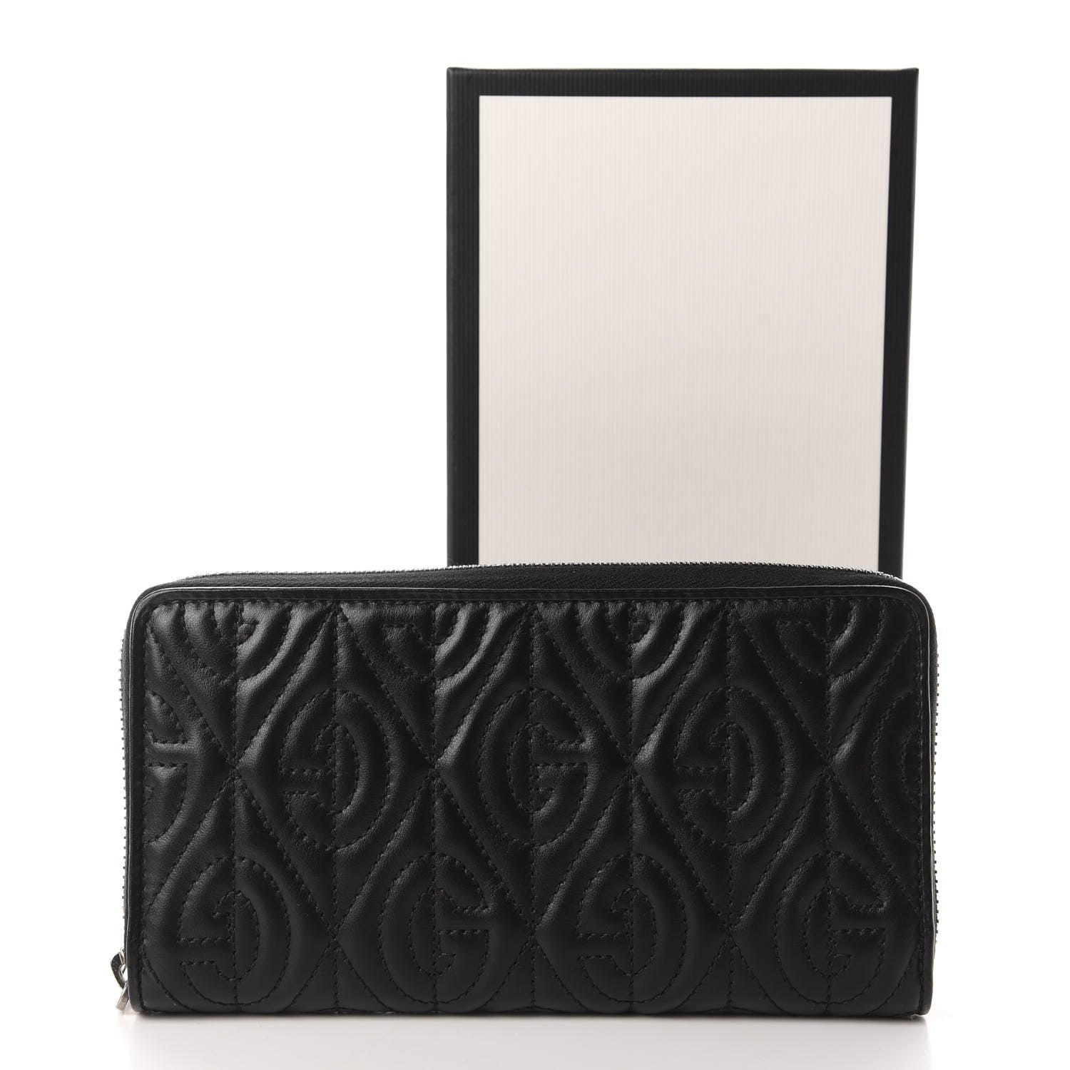 Gucci Calfskin G Rhombus Quilted Zip Around Wallet Black 8 of 8