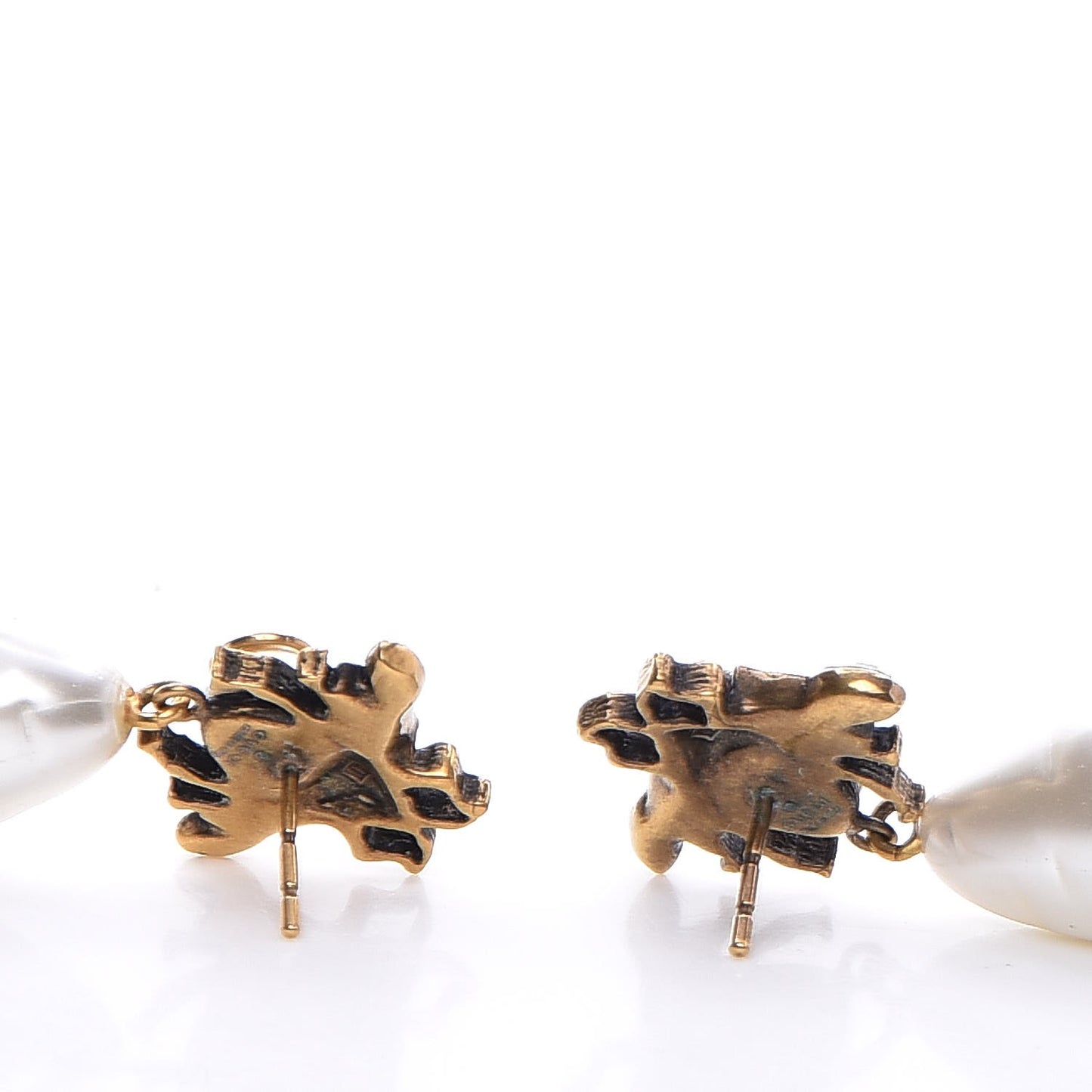 Crystal Pearl Drop Bee Earrings Gold