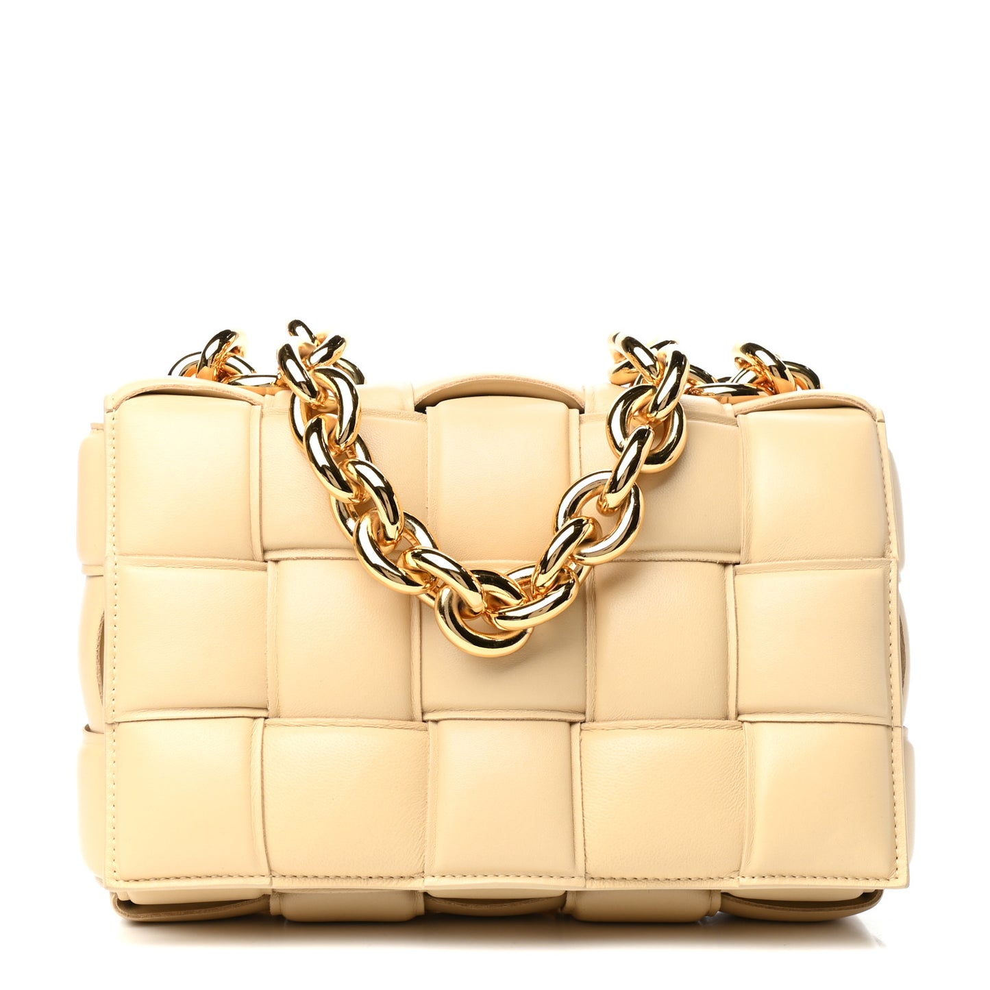 Lambskin Maxi Intreccio Padded Chain Cassette Crossbody Bag Porridge