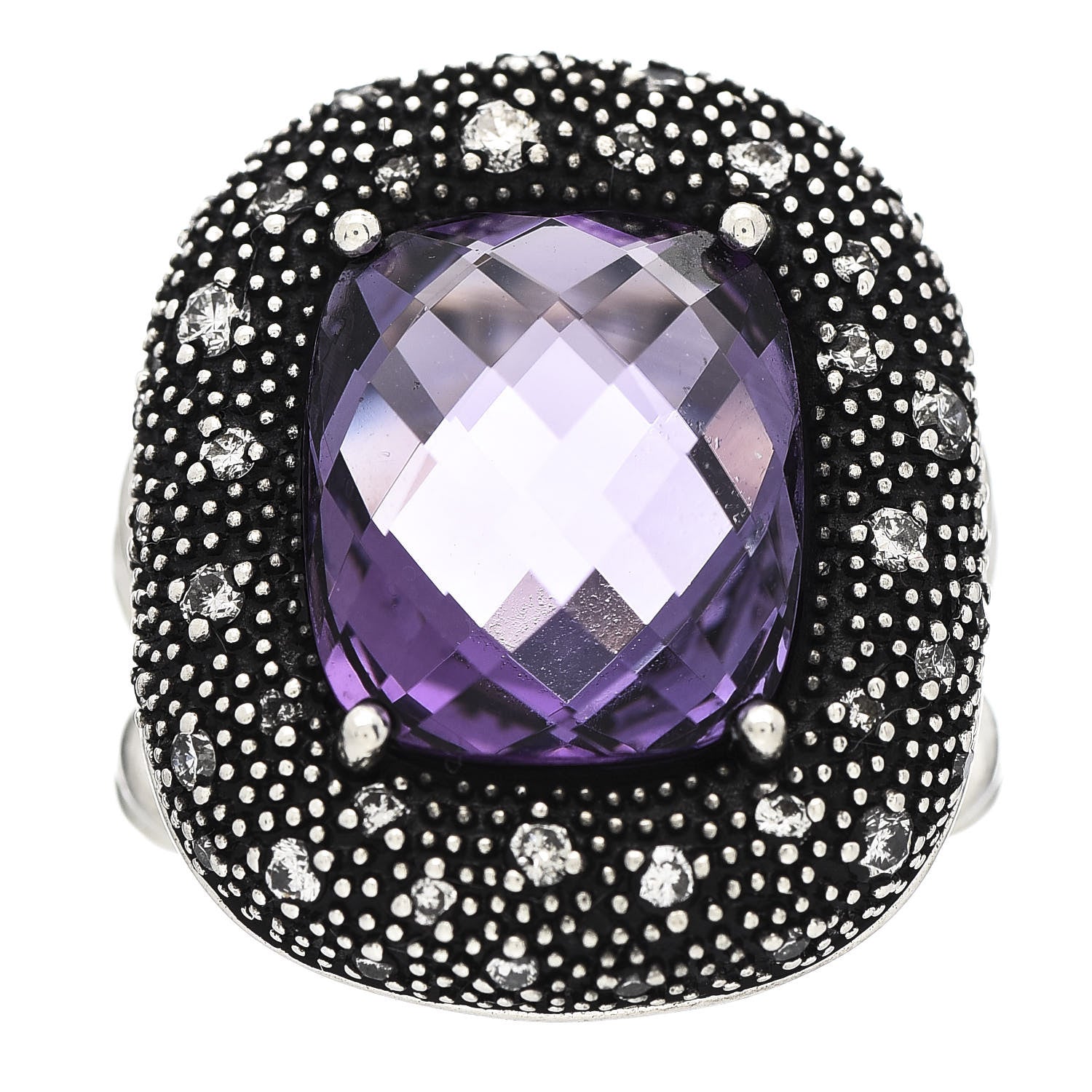 David Yurman Sterling Silver Diamond Amethyst 14mm Midnight Melange Ring 52 6 1 of 5