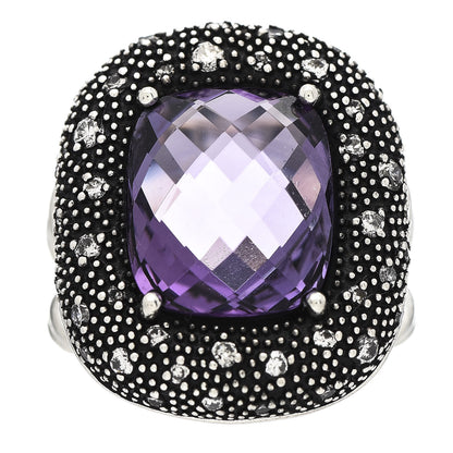 David Yurman Sterling Silver Diamond Amethyst 14mm Midnight Melange Ring 52 6 1 of 5