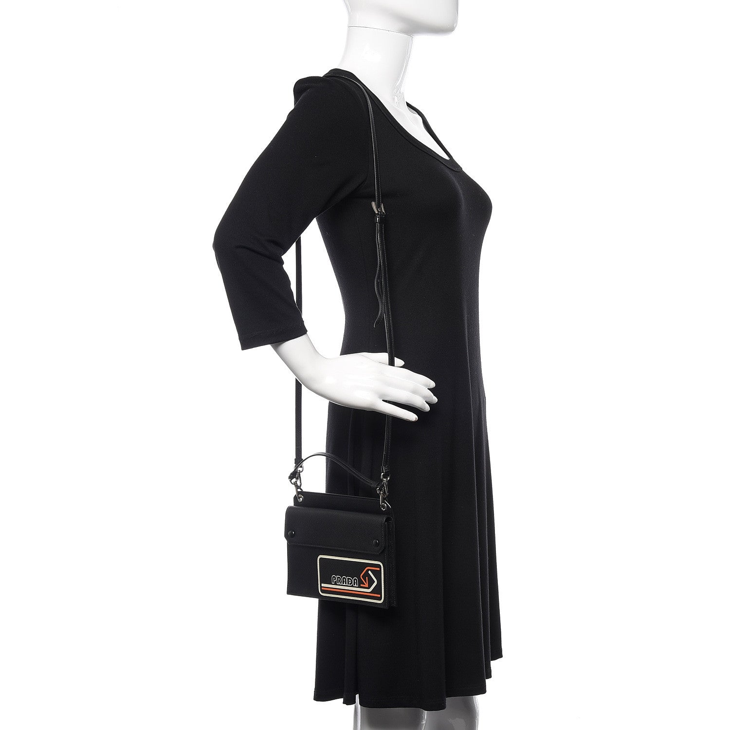 Prada Saffiano City Logo Crossbody Wallet Black 2 of 10