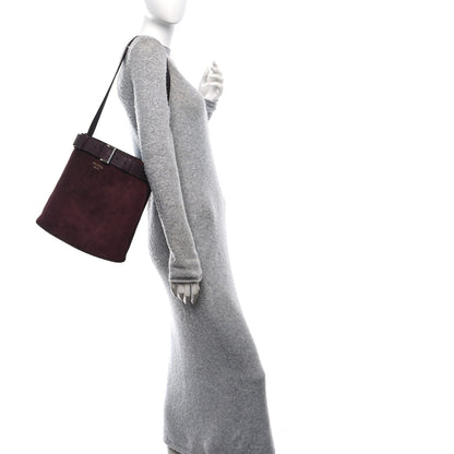 Prada Suede Buckle Bucket Bag With Belt Burgundy 2 of 11