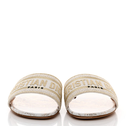 Christian Dior Canvas Lurex Jardin d'Hiver Embroidered Dway Flat Slide Sandals 37 White Palladium 2 of 9