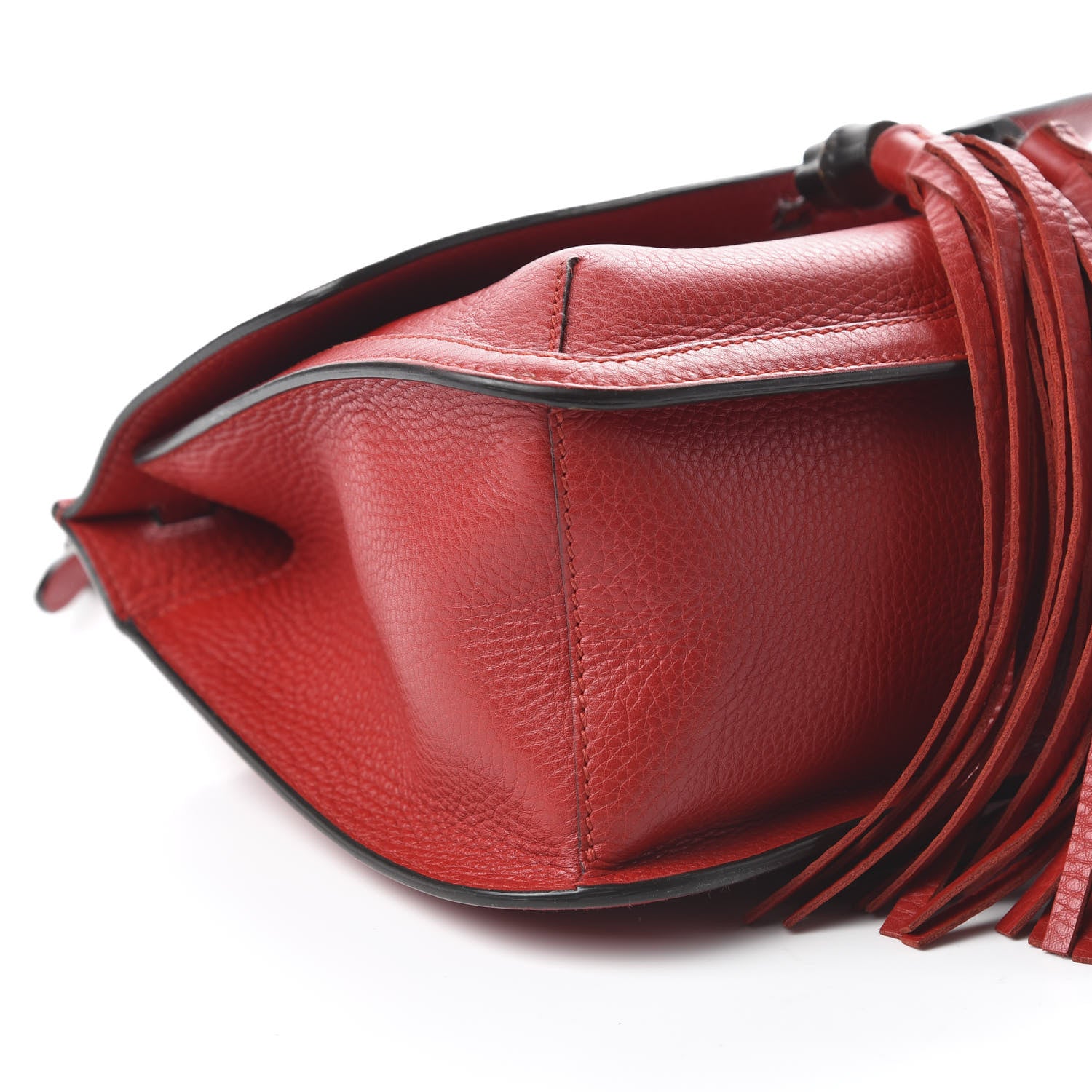 Gucci Pebbled Calfskin Medium Bamboo Daily Flap Shoulder Bag Red 6 of 9