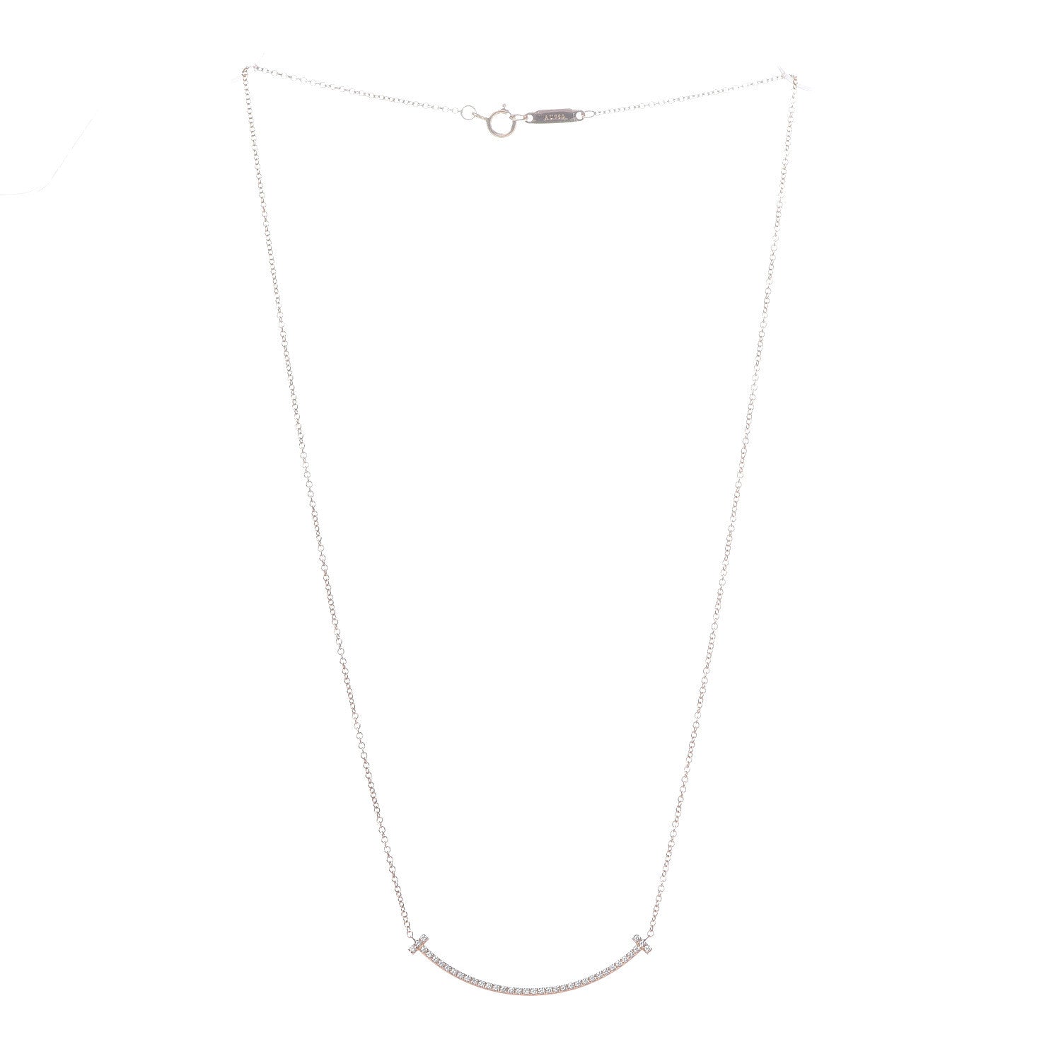 Tiffany 18K Rose Gold Diamond Small T Smile Pendant Necklace 3 of 6