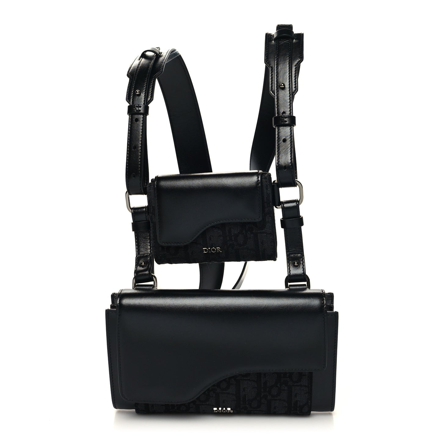 Oblique Smooth Calfskin Elite Shoulder Pouch Black