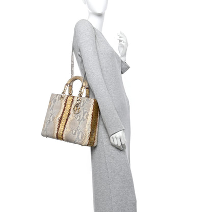Christian Dior Metallic Snakeskin Large Lady Dior Beige Gold 2 of 13