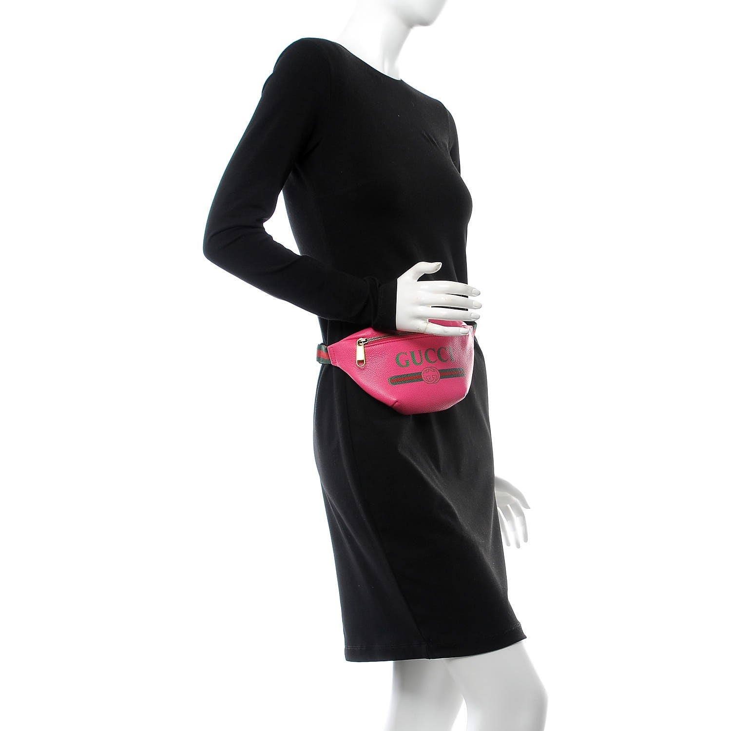 Gucci Grained Calfskin Small Logo Belt Bag Box Pink Green 2 of 8
