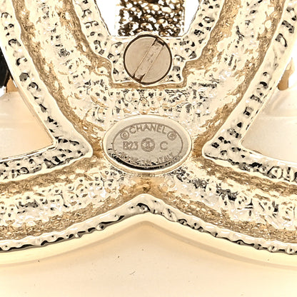 Chanel Crystal Resin CC Flap Bag Brooch Gold White 3 of 3
