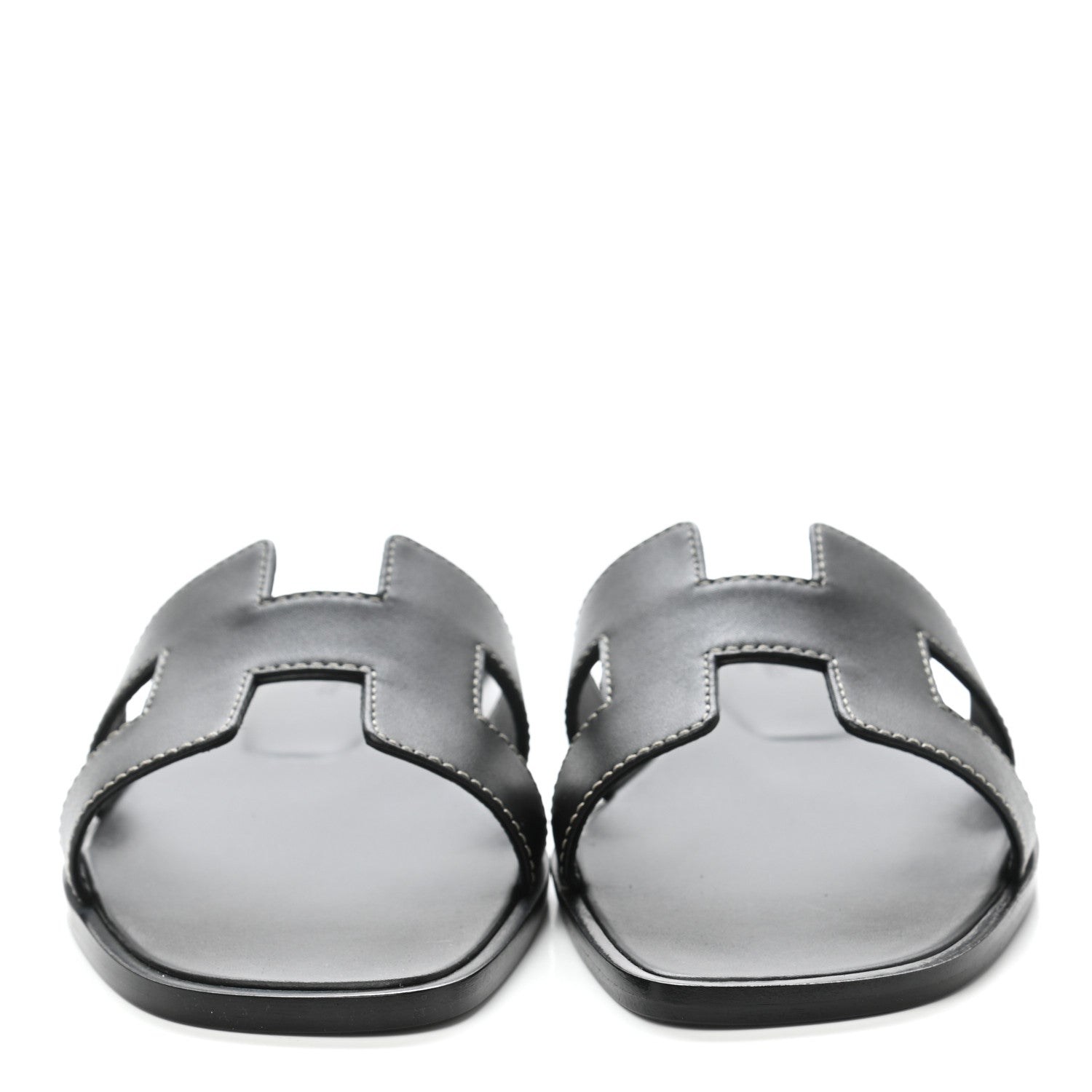 Hermes Box Calfskin Oran Sandals 37 Black 2 of 9
