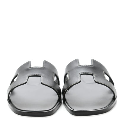 Hermes Box Calfskin Oran Sandals 37 Black 2 of 9