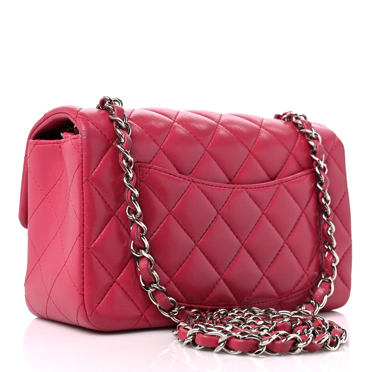 Lambskin Quilted Mini Rectangular Flap Dark Pink