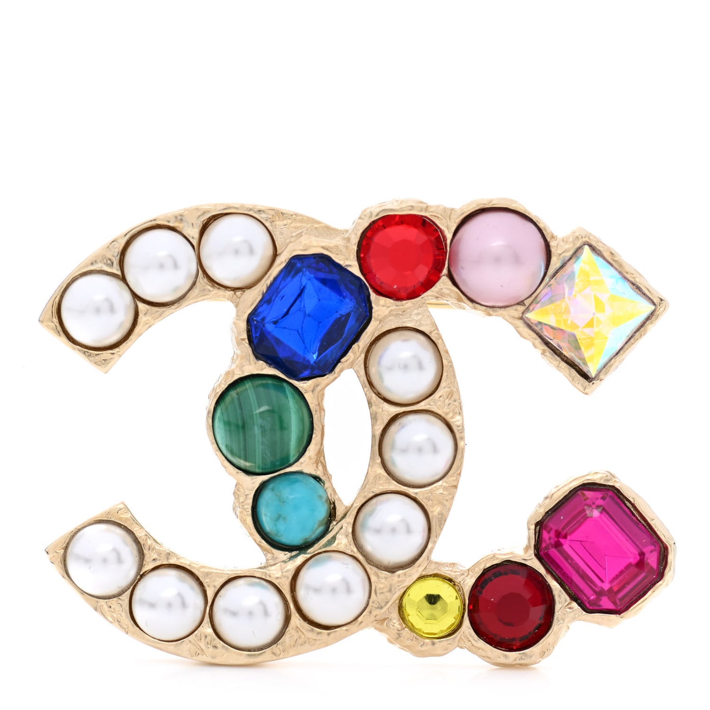 Pearl CC Crystal Brooch Gold Multicolor