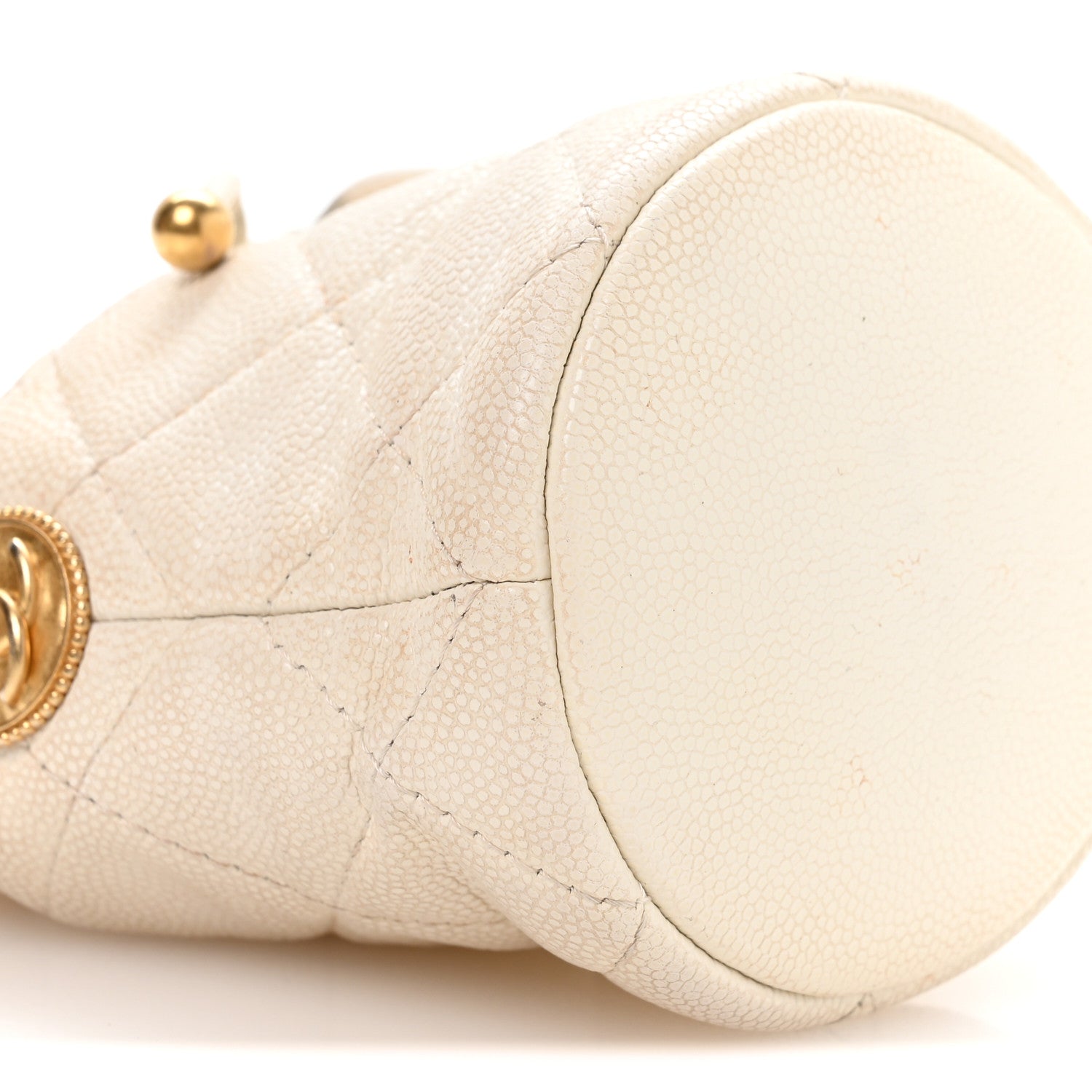 Chanel Caviar Quilted Twist Your Buttons Mini Bucket Bag White 9 of 10