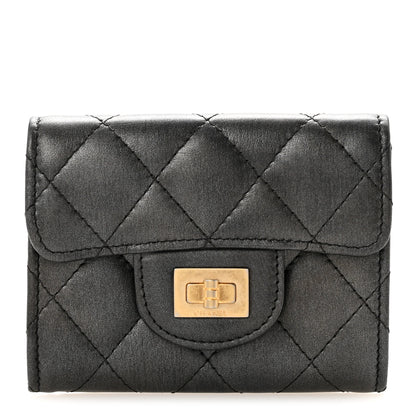 Chanel Metallic Calfskin Quilted Reissue Card Holder Wallet Charcoal 1 of 10