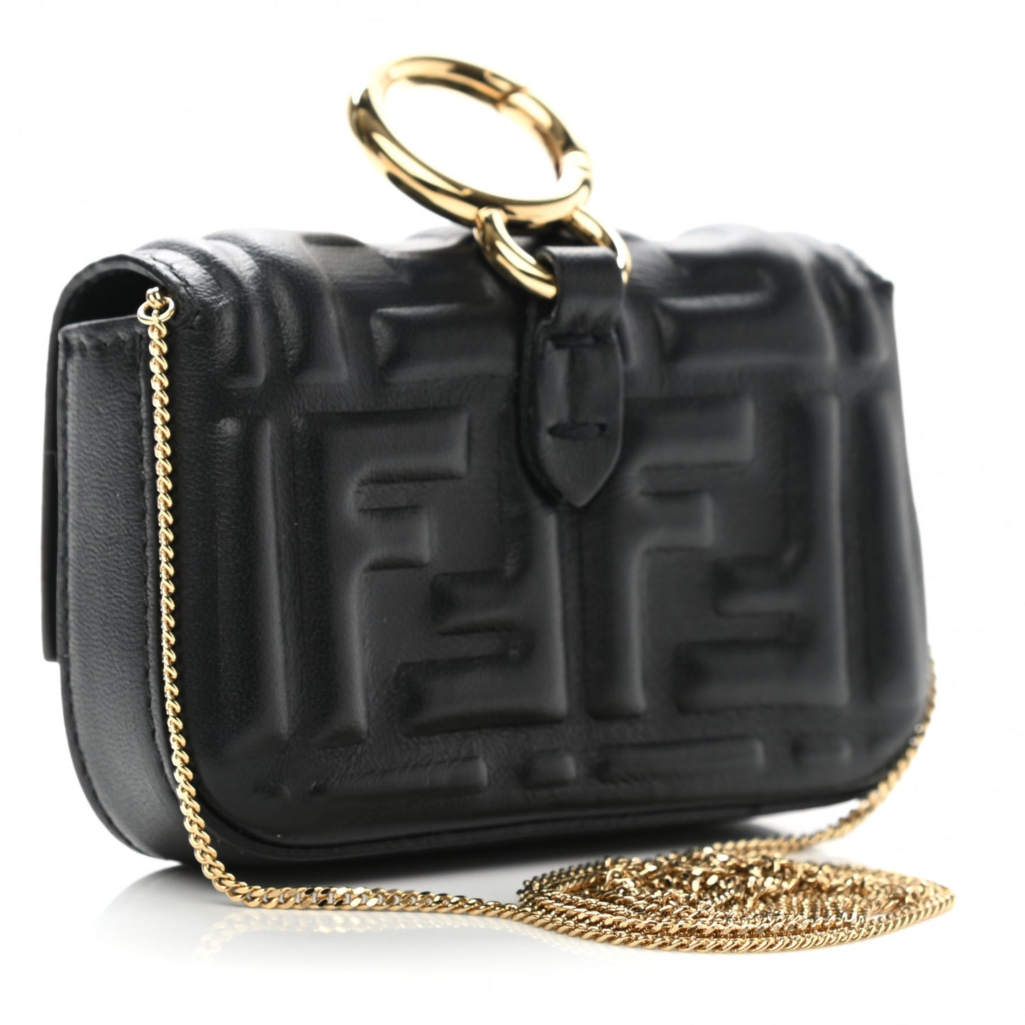 Nappa Matisse FF Embossed Nano Baguette Charm Black