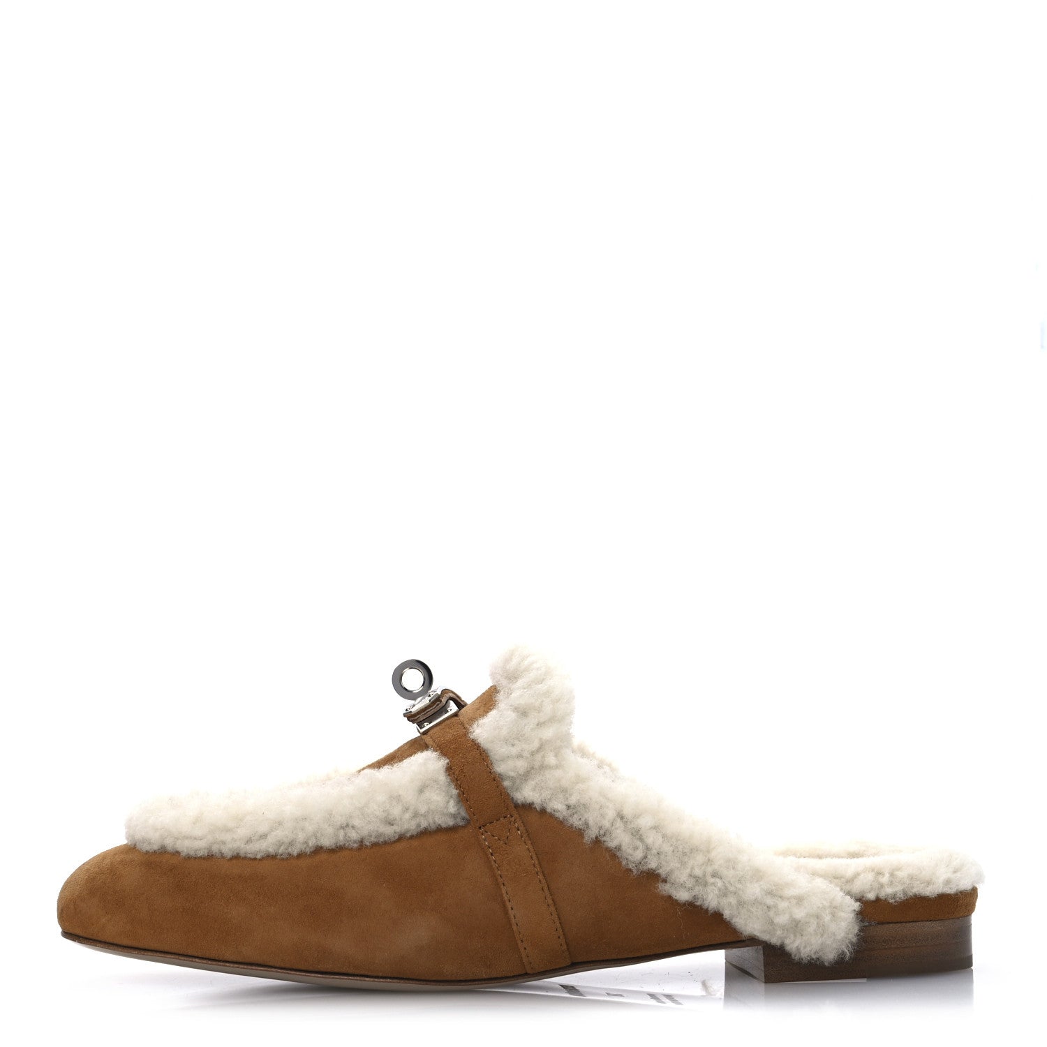 Hermes Suede Goatskin Shearling Womens Oz Mules 37 Natural Ecru 1 of 11