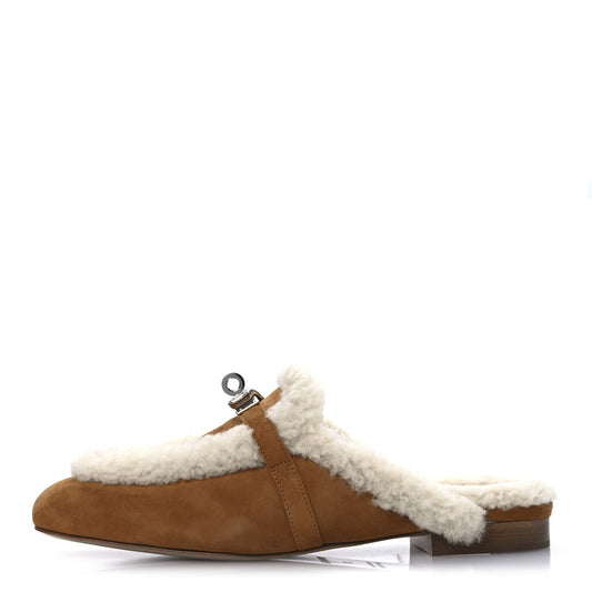 Suede Goatskin Shearling Womens Oz Mules 37 Natural Ecru