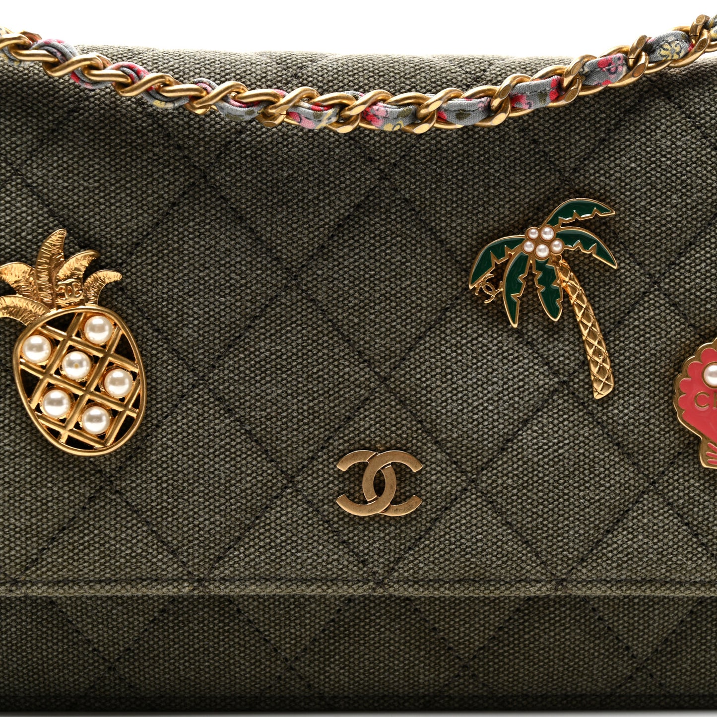 Canvas Quilted Coco Cuba Charms Wallet on Chain WOC Khaki