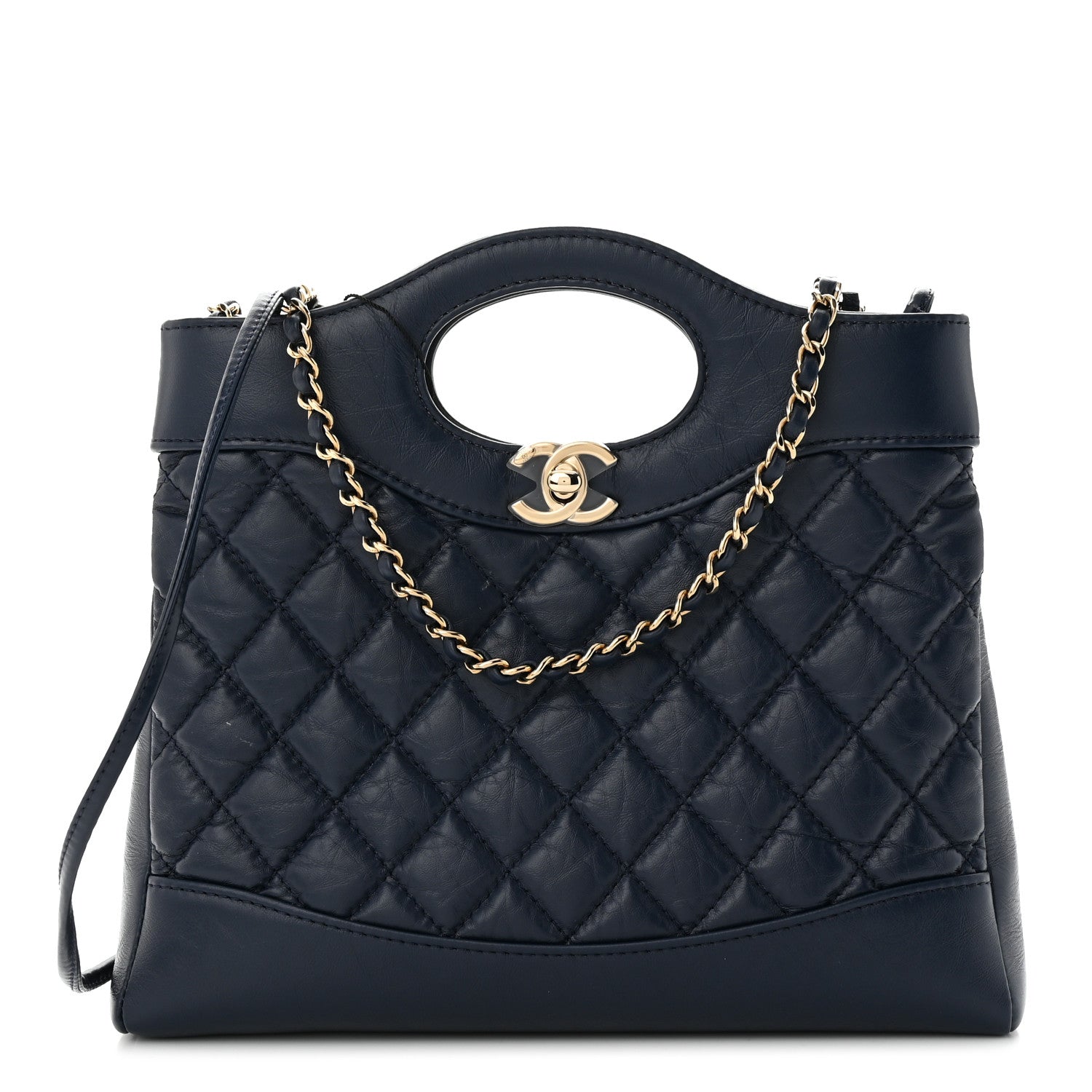 Chanel Shiny Crumpled Calfskin Quilted Mini 31 Shopping Bag Navy Blue 1 of 11