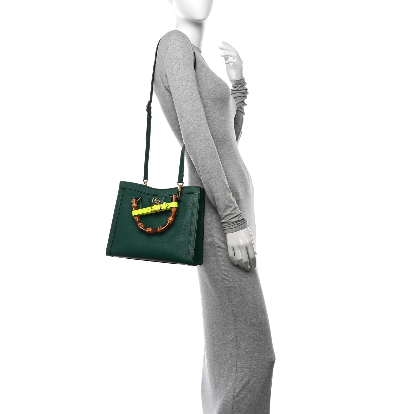 Wonka Grain Calfskin Small Diana Tote Bag Green Yellow Fluo