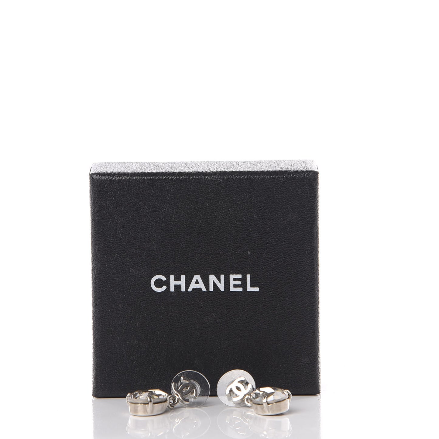 Crystal CC Tear Drop Earrings Silver