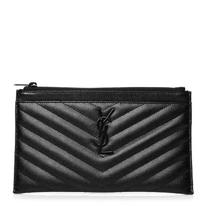 Saint Laurent Grain De Poudre Chevron Monogram Bill Pouch Black 1 of 8