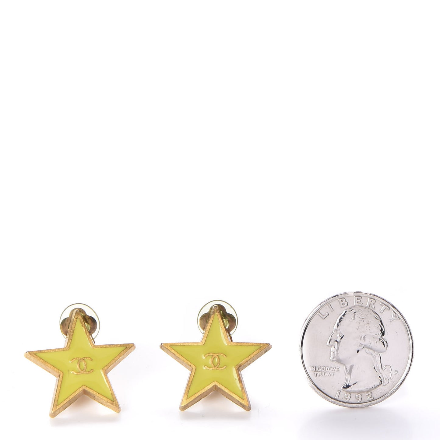 Enamel CC Star Clip On Earrings Gold Yellow