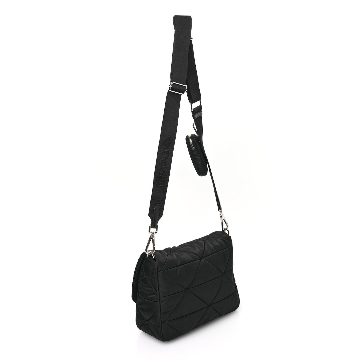 Re-Nylon Quilted Padded Flap Shoulder Bag Black