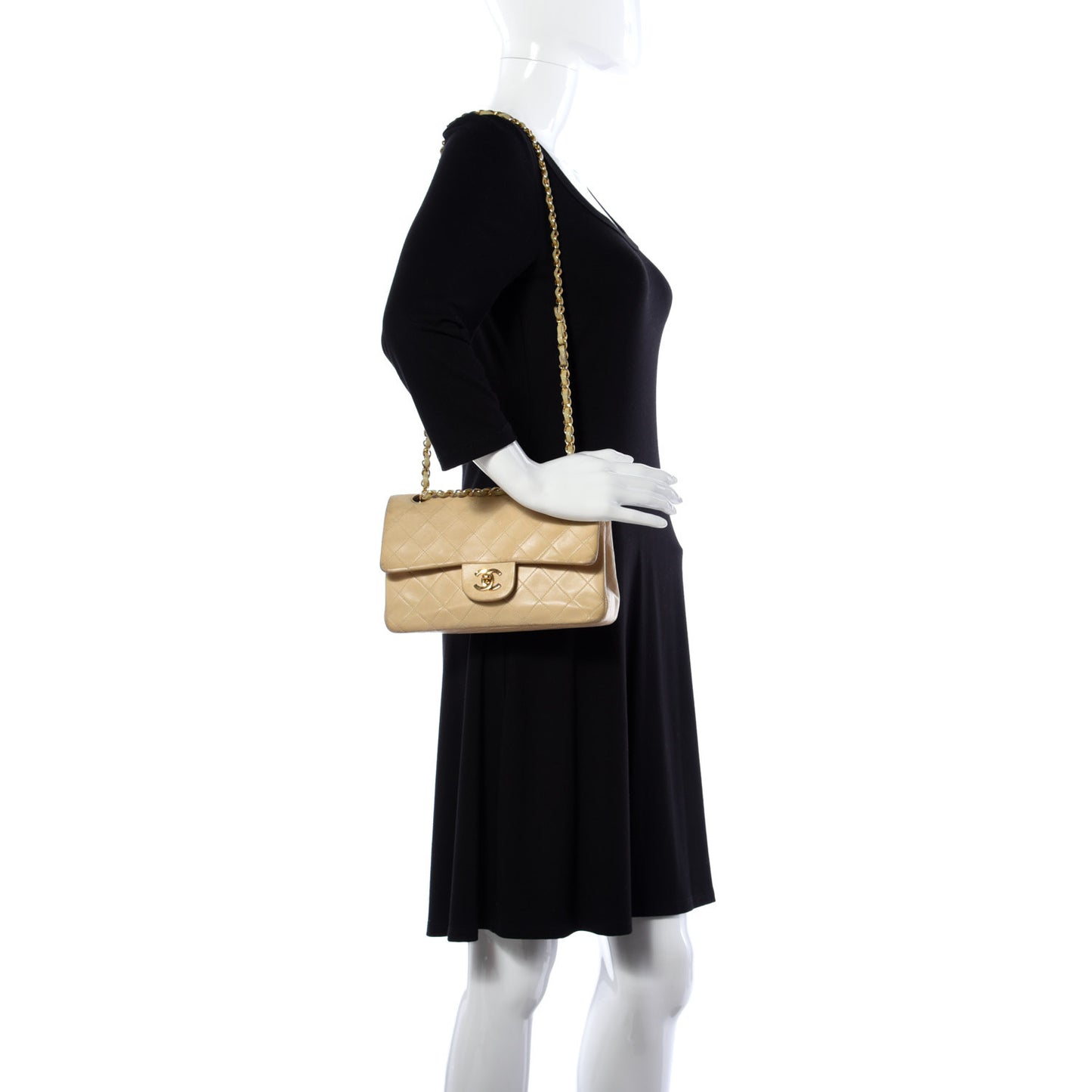 Lambskin Quilted Small Double Flap Beige