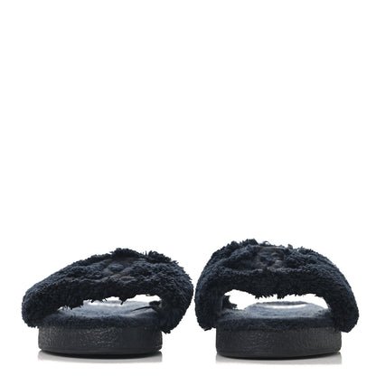 Chanel Terry CC Flat Mules Sandals 37 Navy 3 of 7