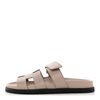 Hermes Calfskin Womens Chypre Sandals 37 Beige Mastic 1 of 10