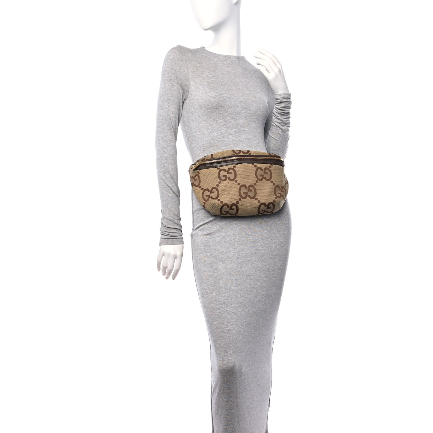 Monogram Jumbo GG Textured Dollar Calfskin Web Belt Bag Camel Ebony New Acero