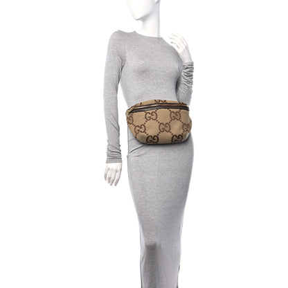 Gucci Monogram Jumbo GG Textured Dollar Calfskin Web Belt Bag Camel Ebony New Acero 2 of 10