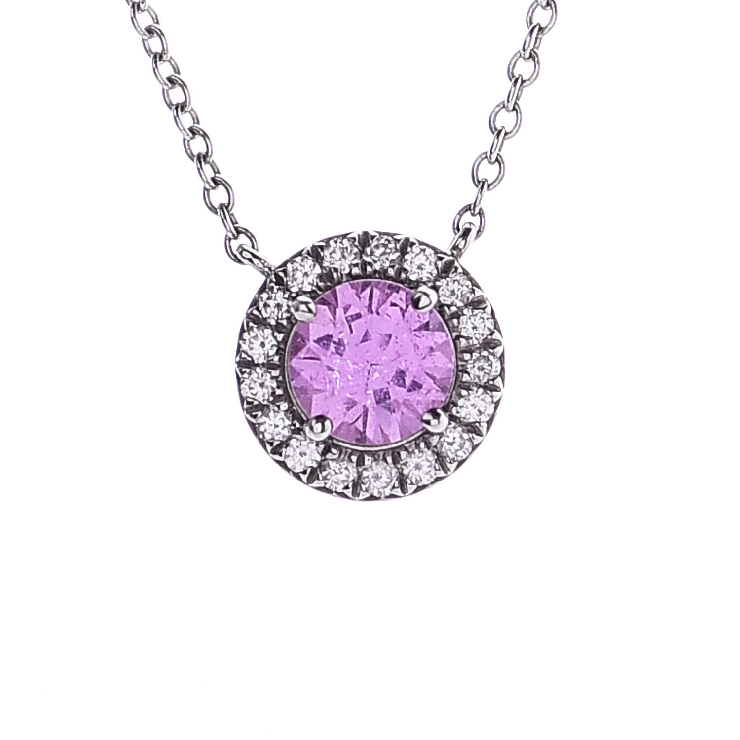 Tiffany Platinum Diamond Pink Sapphire Soleste Pendant Necklace 4 of 7