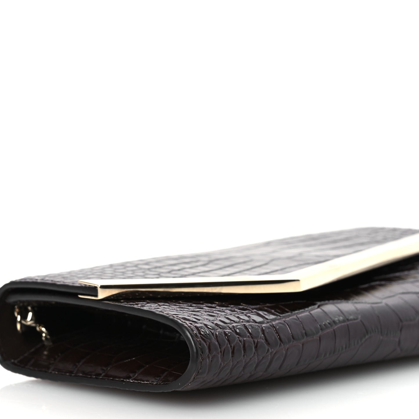 Calfskin Crocodile Embossed Emmie Clutch Bag Chocolate