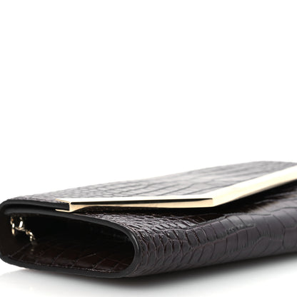 Jimmy Choo Calfskin Crocodile Embossed Emmie Clutch Bag Chocolate 8 of 11