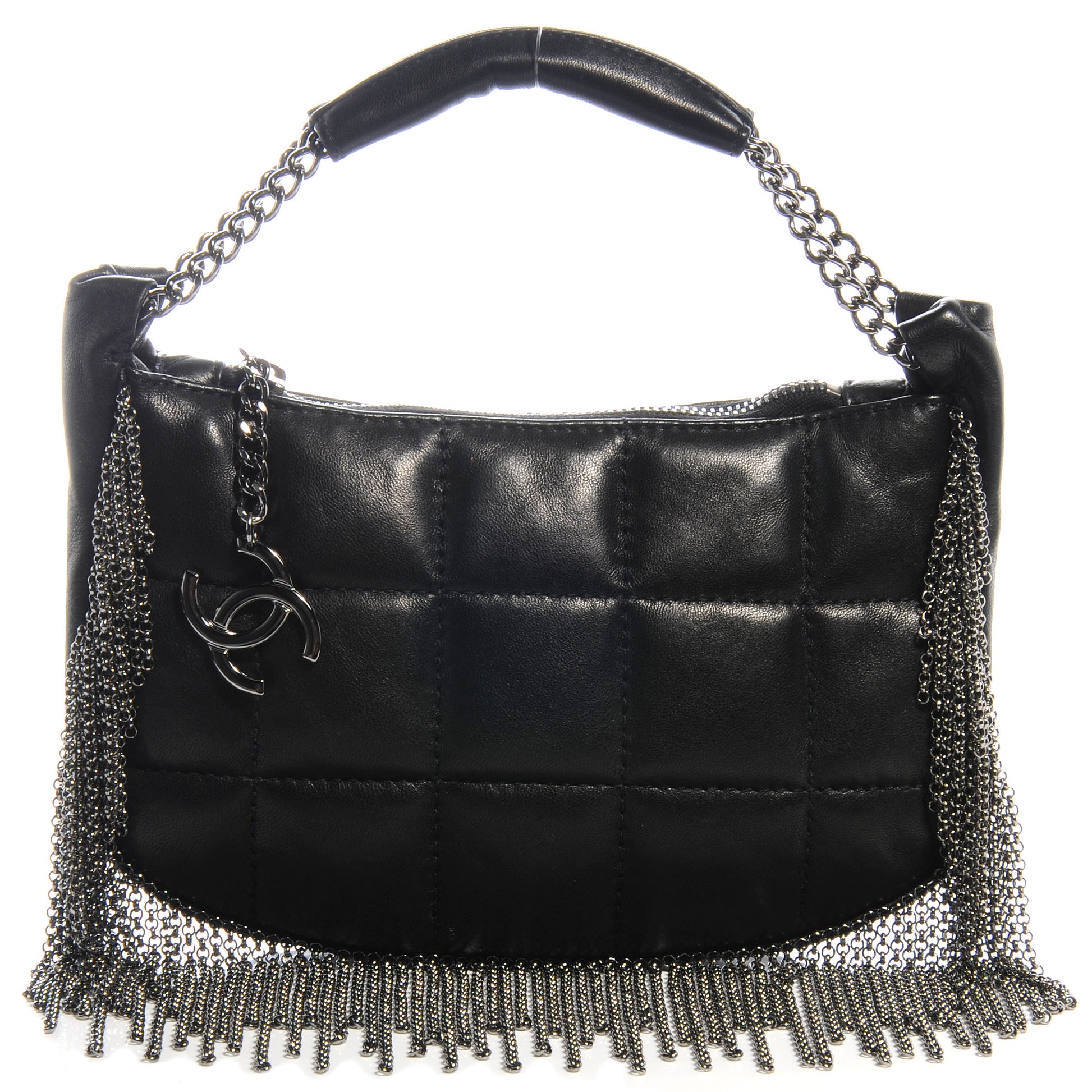 Chanel Lambskin Square Quilted Chain Fringe Pochette Black 1 of 8