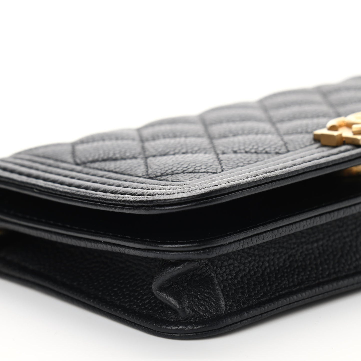 Caviar Quilted Boy Clutch With Chain Black