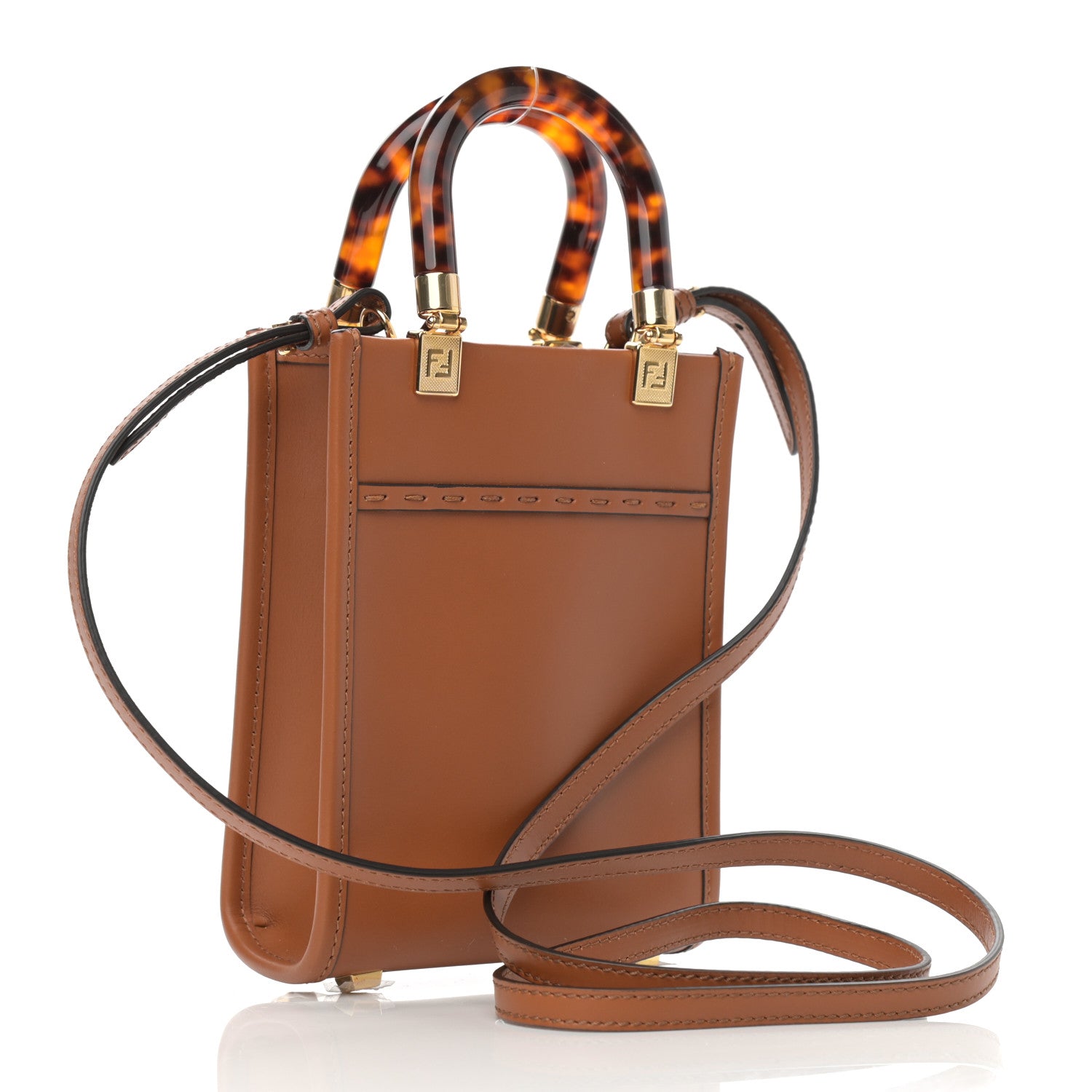 Fendi Vitello King Plexiglass Logo Embossed Mini Fendi Sunshine Shopper Tote Cuoio 3 of 11