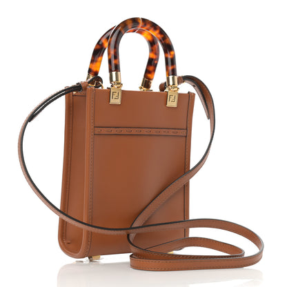 Fendi Vitello King Plexiglass Logo Embossed Mini Fendi Sunshine Shopper Tote Cuoio 3 of 11