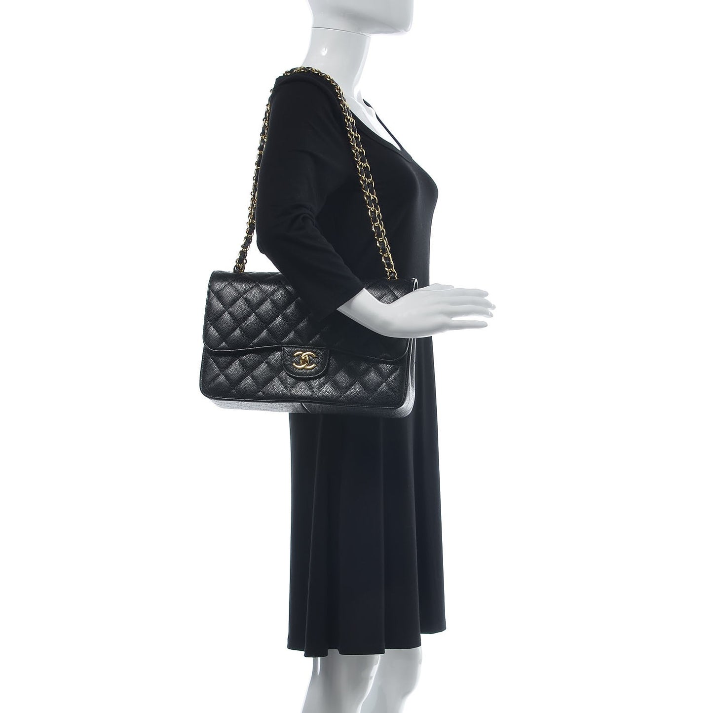 Caviar Quilted Jumbo Double Flap Black